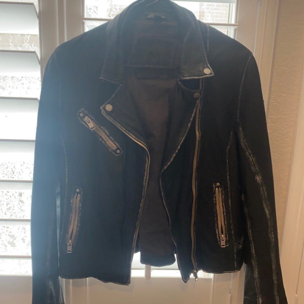 Black distressed leather jacket